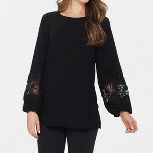 Dennis Basso Crepe Tunic with Lace-Trimmed Sleeves